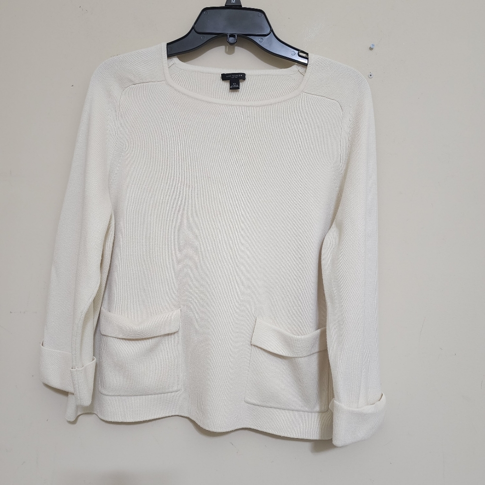 Ann Taylor Ivory Scoop Neck Sweater
